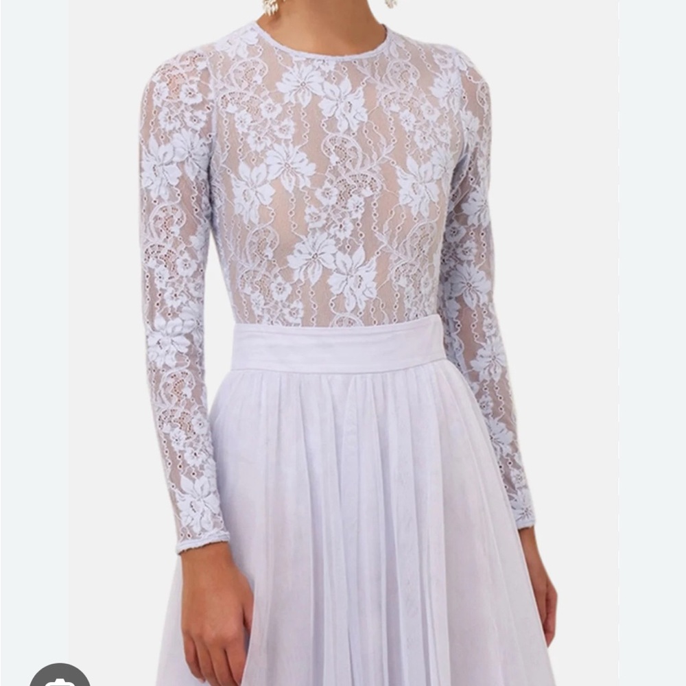 Lace Long-Sleeve Bodysuit in Light Blue - Picture 2 of 6